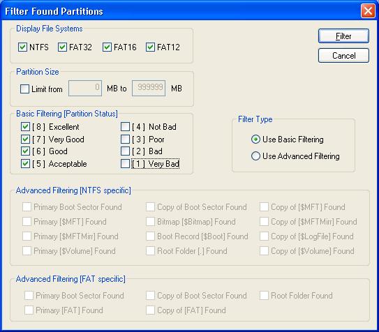 Filter Found Partitions