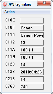 Active@ File Recovery. JPG tag values