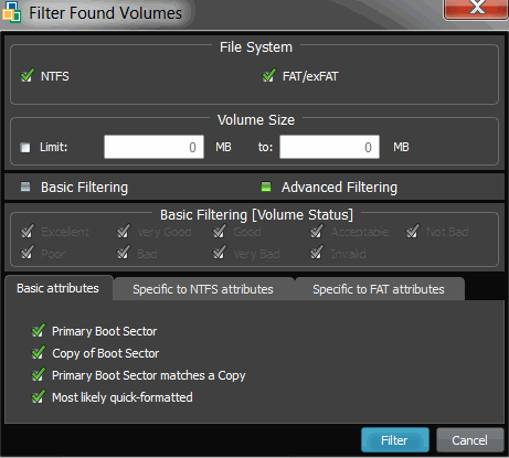 file recovery super scan filter