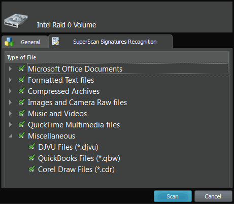 file recovery super scan signatures