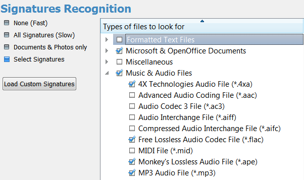 file recovery super scan signatures