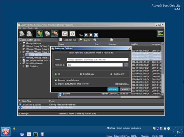 Active@ File Recovery started from the Active@ Boot Disk.Screenshot